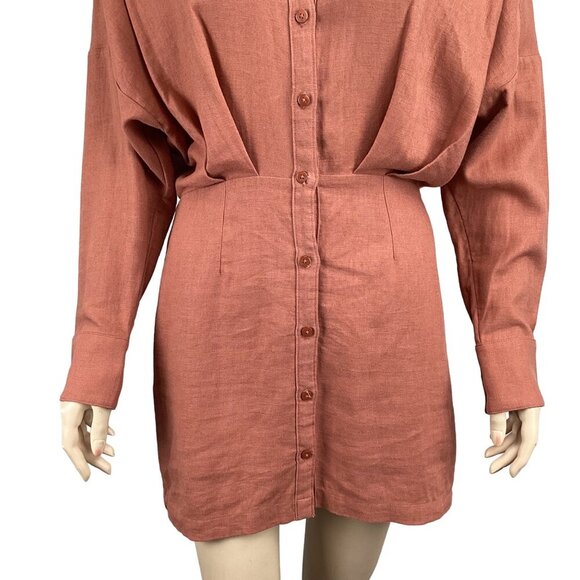 Abercrombie & Fitch Button-Up Linen-Blend Dress Size Small Rust Long SLeeve - Picture 8 of 8